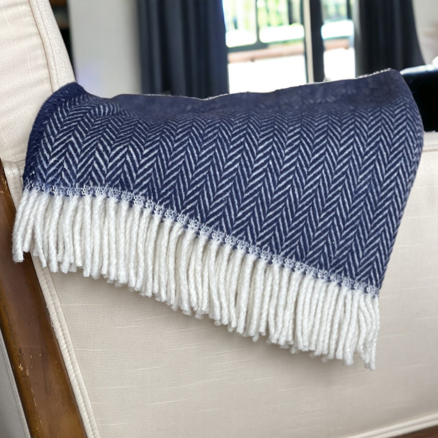 Navy & White Dreamy Soft Herringbone Throw