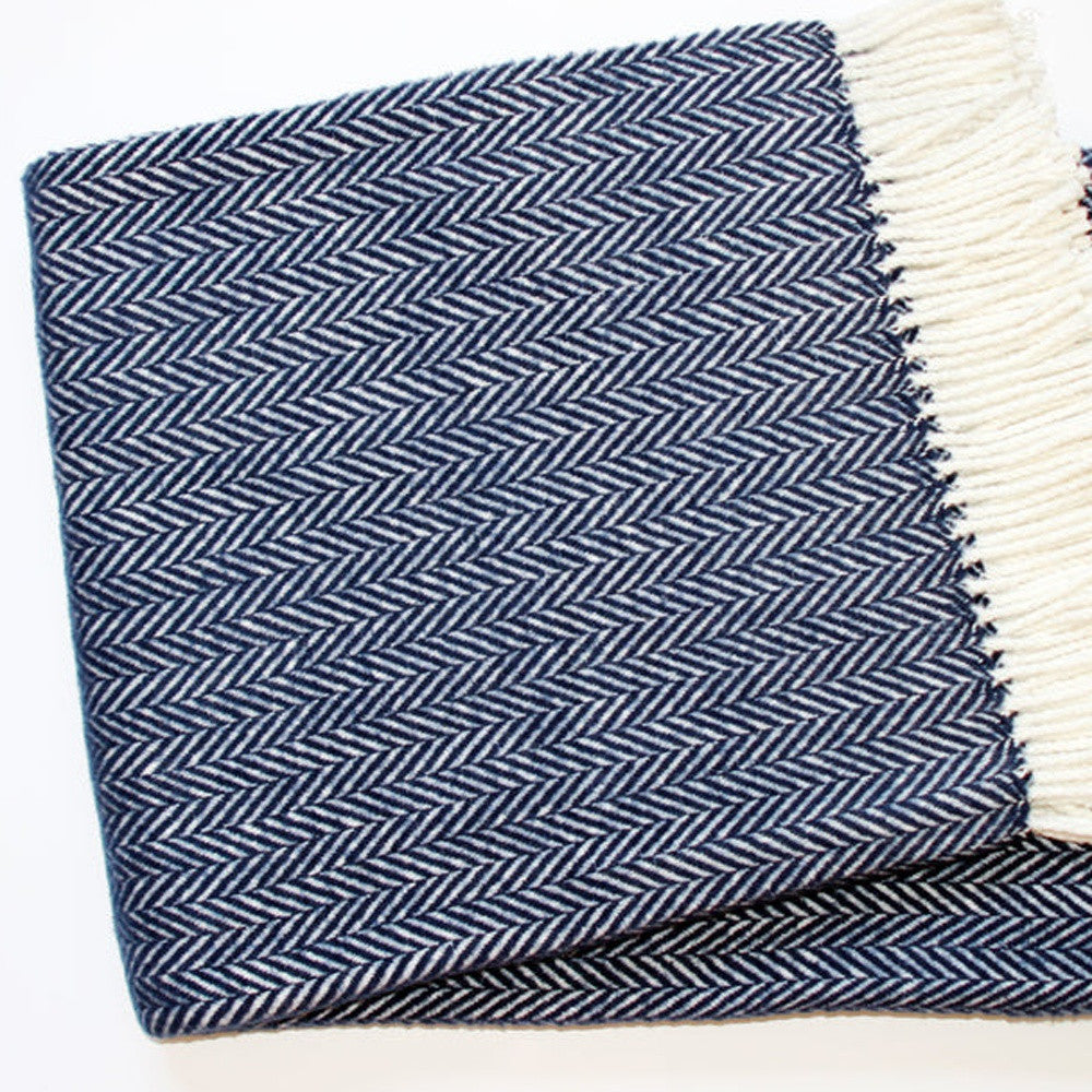 Navy & White Dreamy Soft Herringbone Throw