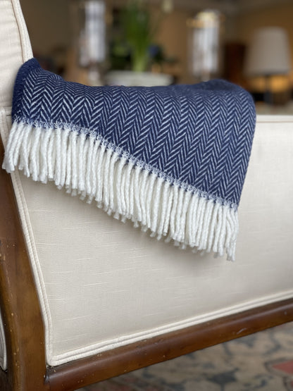 Navy & White Dreamy Soft Herringbone Throw