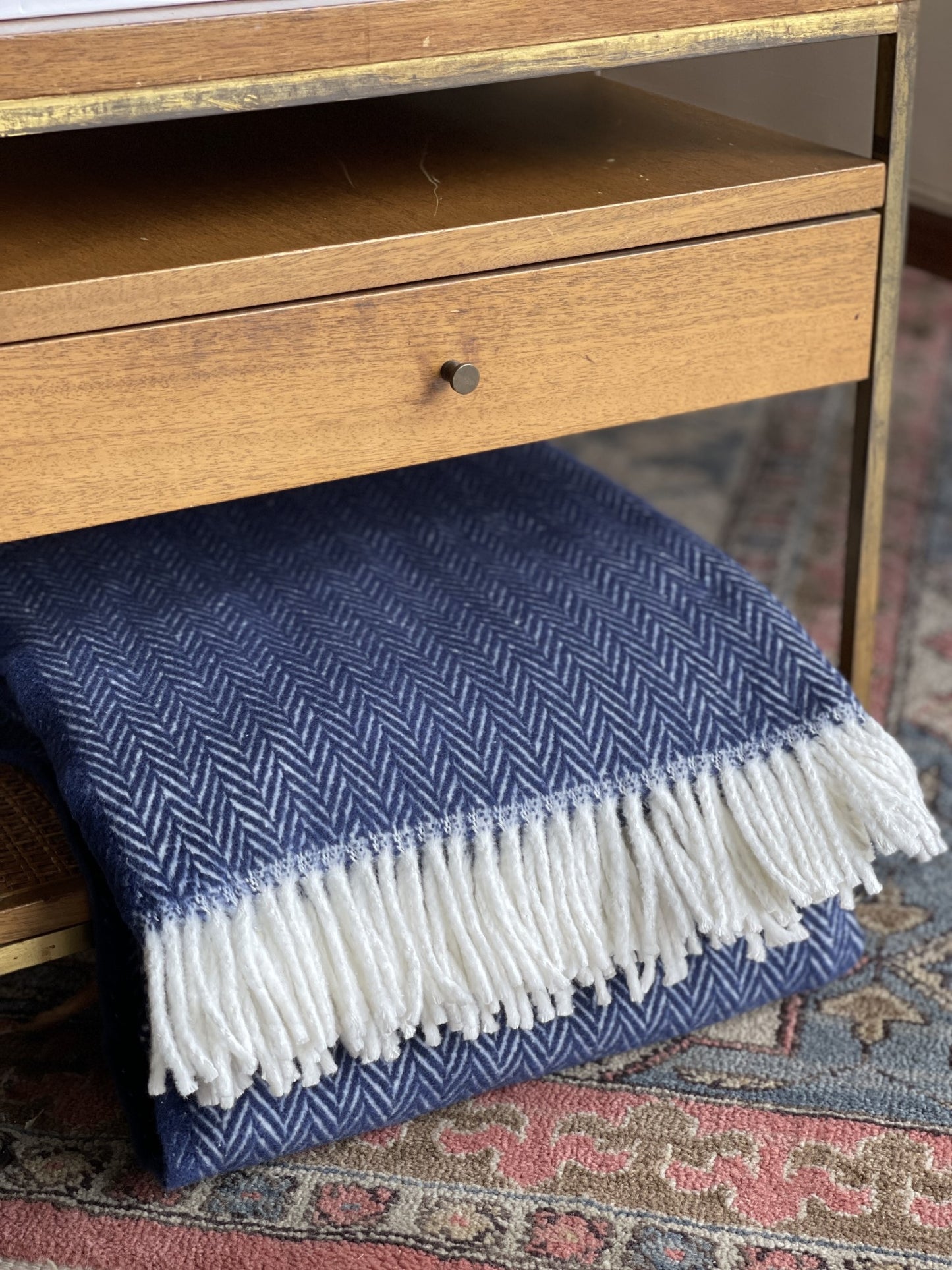 Navy & White Dreamy Soft Herringbone Throw