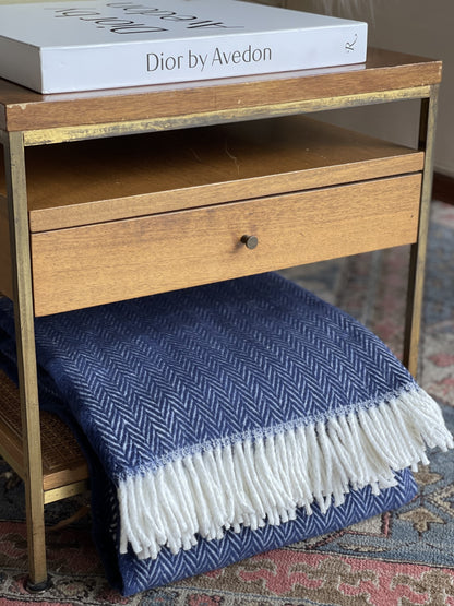 Navy & White Dreamy Soft Herringbone Throw
