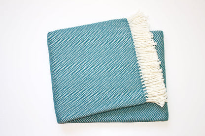 Teal & White Woven Herringbone Throw