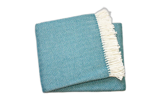 Teal & White Woven Herringbone Throw