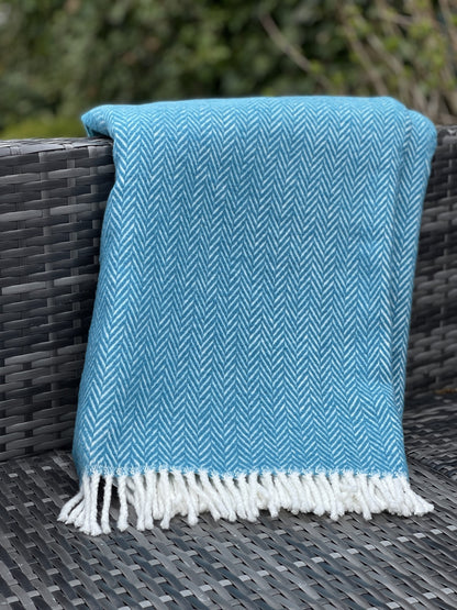 Teal & White Woven Herringbone Throw