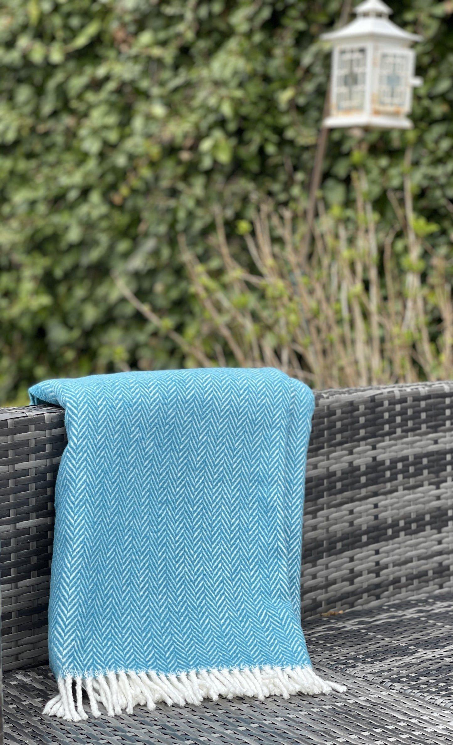 Teal & White Woven Herringbone Throw