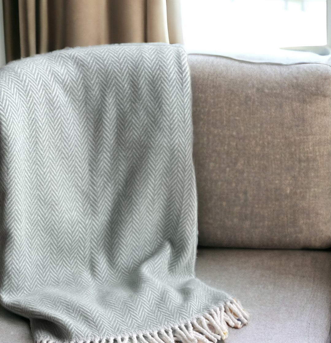 Sage & Ivory Woven Herringbone Throw