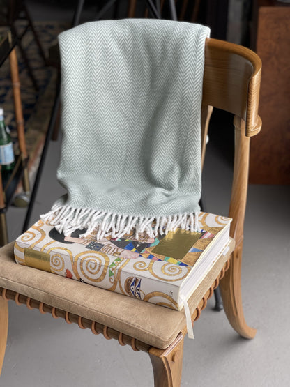 Sage & Ivory Woven Herringbone Throw
