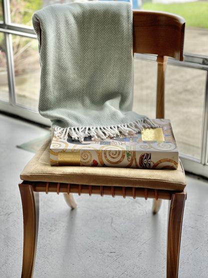 Sage & Ivory Woven Herringbone Throw