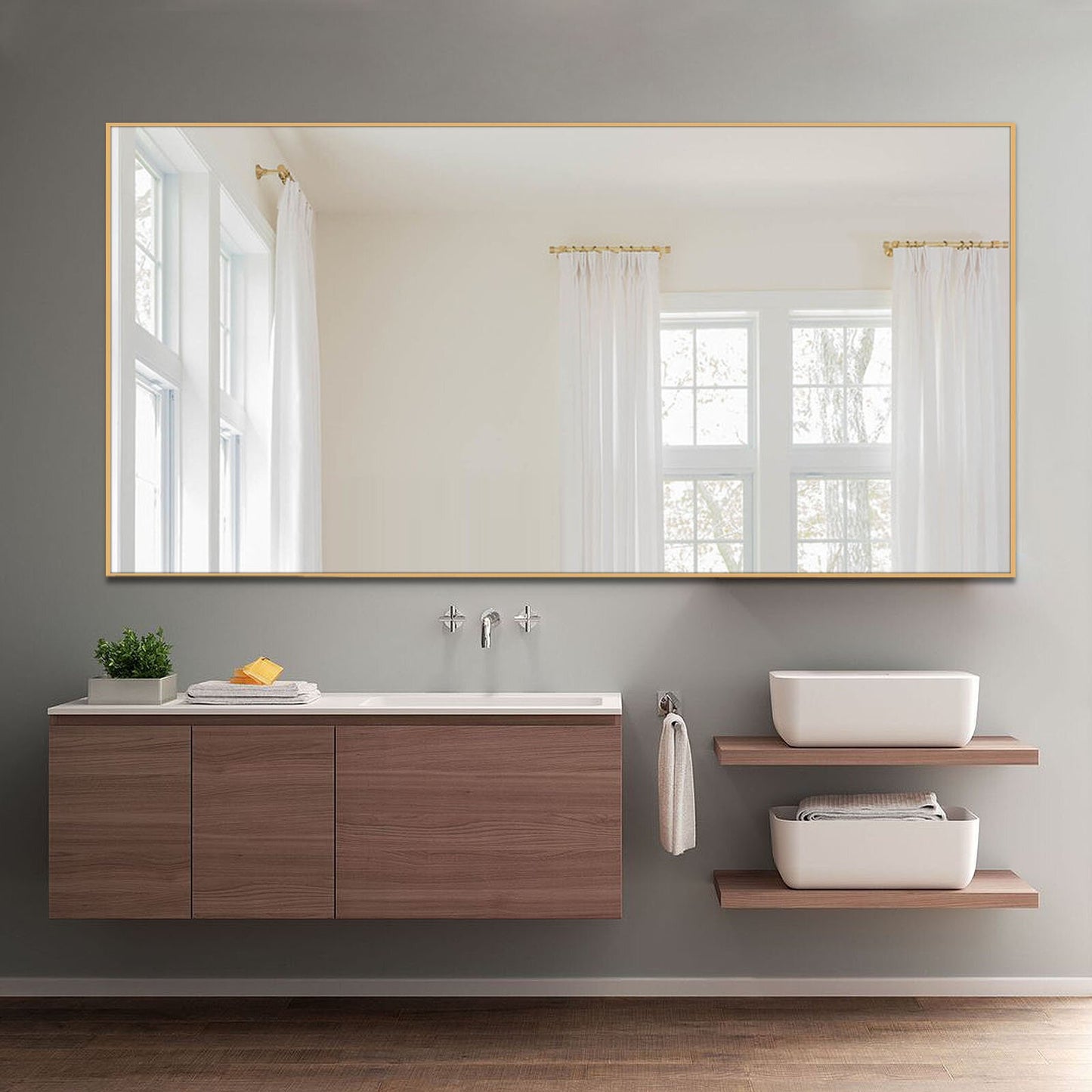 Gold Metal Framed Bathroom Vanity Mirror
