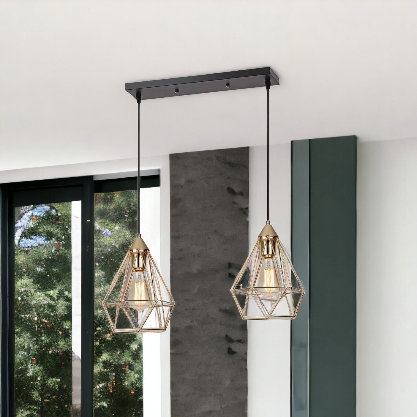 Kitchen Island Geometric 2 Light Iron Flush Ceiling Light