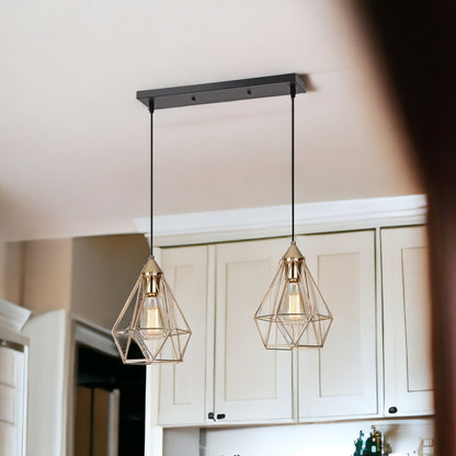 Kitchen Island Geometric 2 Light Iron Flush Ceiling Light