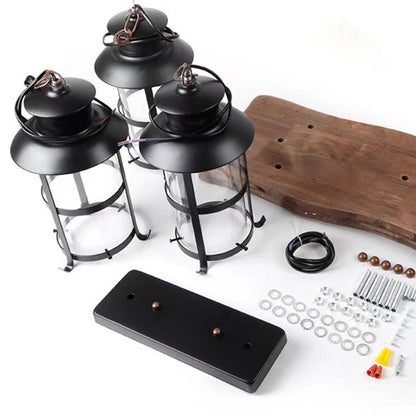 Rustic Wood & 3 Light Hanging Lantern Chandelier