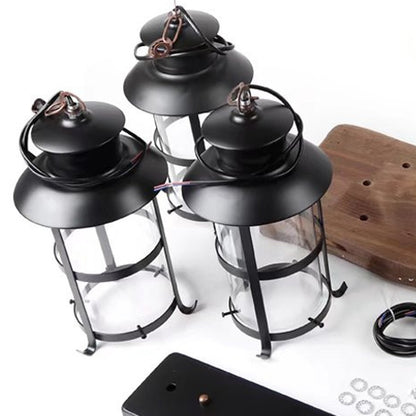 Rustic Wood & 3 Light Hanging Lantern Chandelier