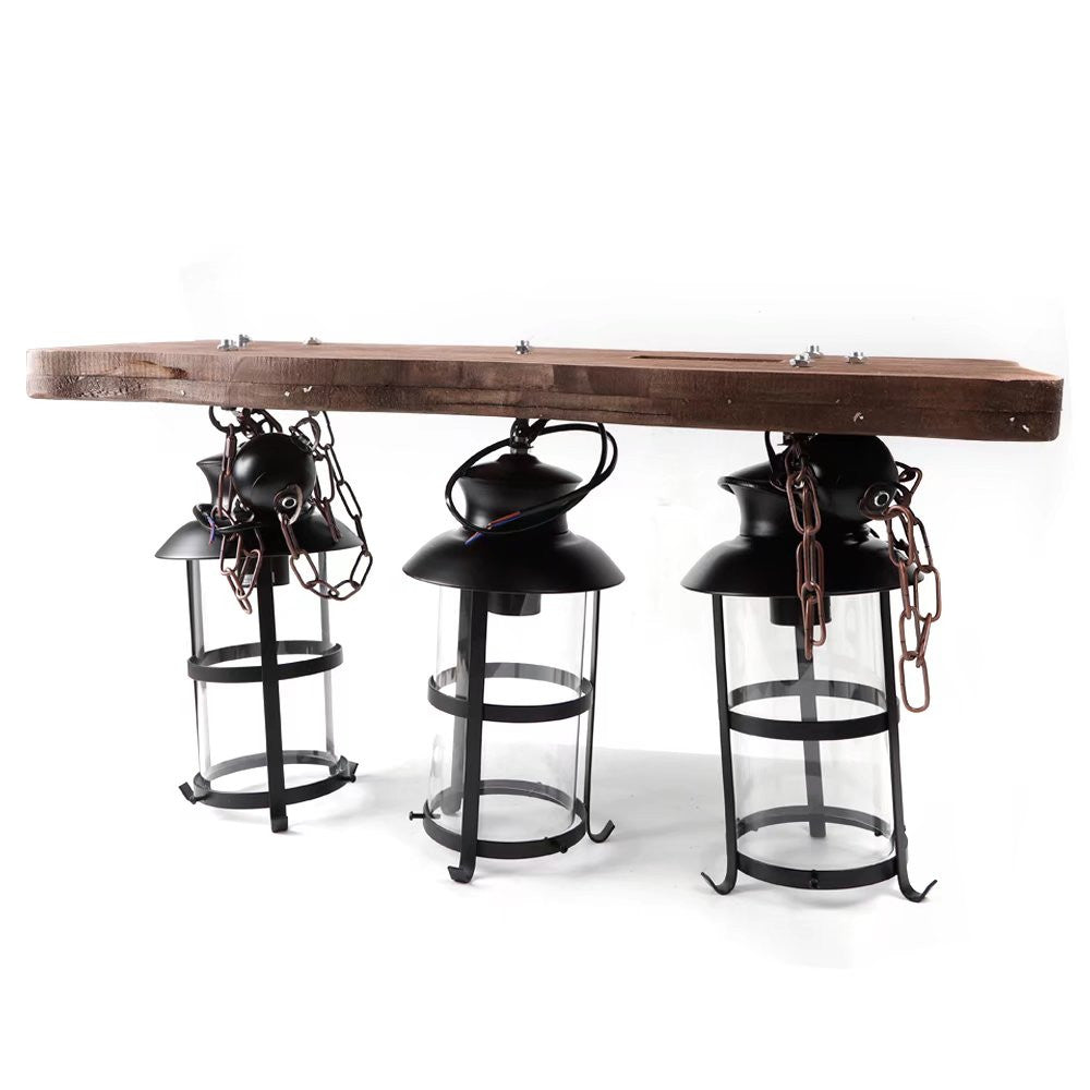 Rustic Wood & 3 Light Hanging Lantern Chandelier