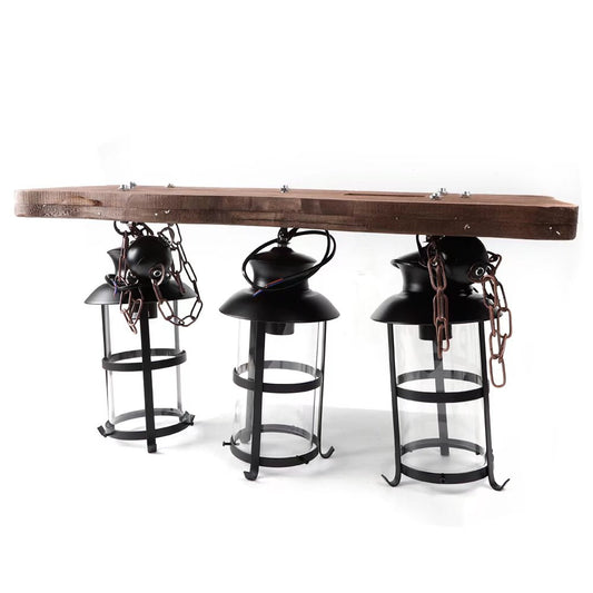 Rustic Wood & 3 Light Hanging Lantern Chandelier