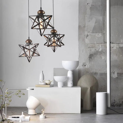Brown & Glass Star Geometric Hanging Lamp