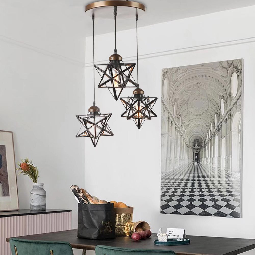 Brown & Glass Star Geometric Hanging Lamp