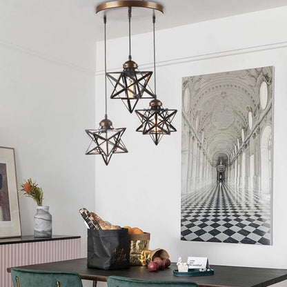 Brown & Glass Star Geometric Hanging Lamp