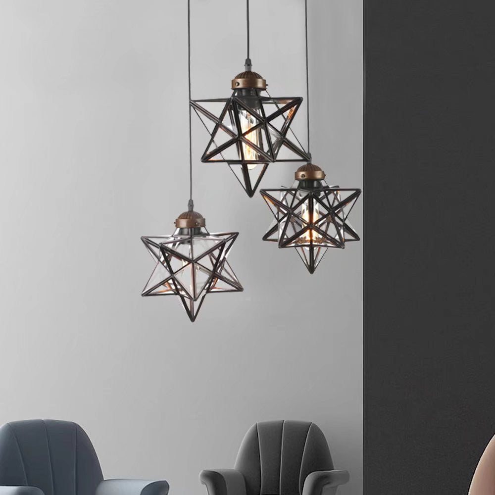 Brown & Glass Star Geometric Hanging Lamp