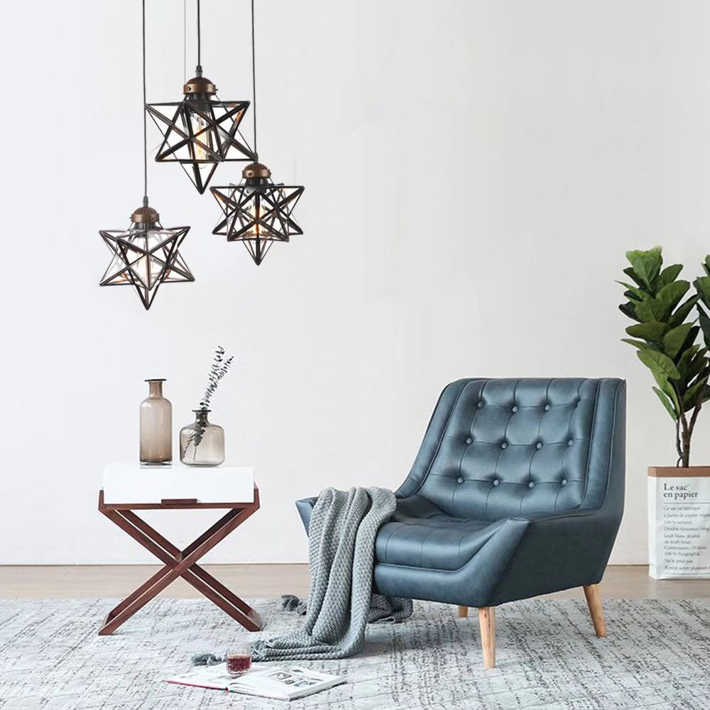 Brown & Glass Star Geometric Hanging Lamp