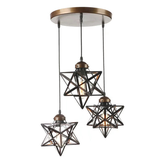Brown & Glass Star Geometric Hanging Lamp