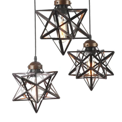 Brown & Glass Star Geometric Hanging Lamp
