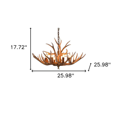 Brown Super Stag Faux Antlers 6 Light Chandelier