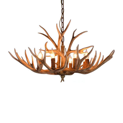Brown Super Stag Faux Antlers 6 Light Chandelier