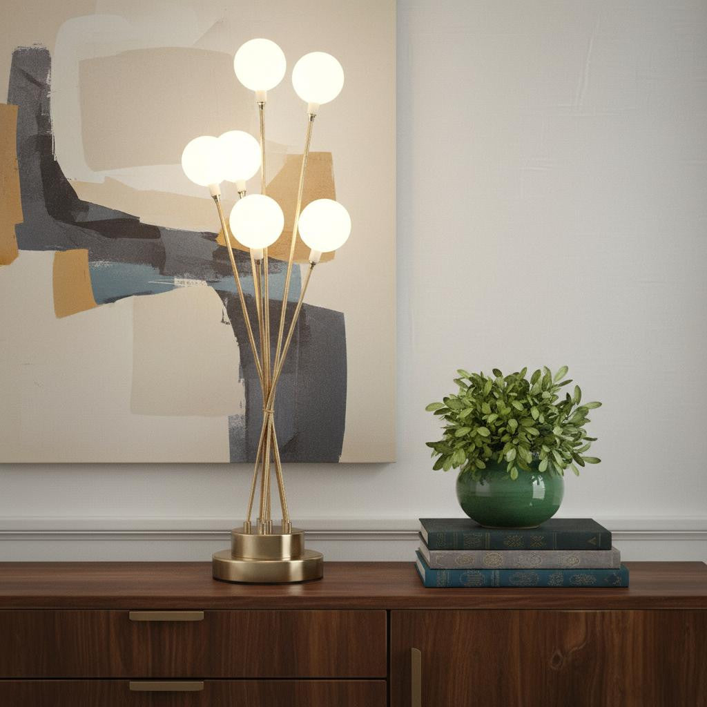 Yellow Gold Six Light Globe Desk or Table Lamp