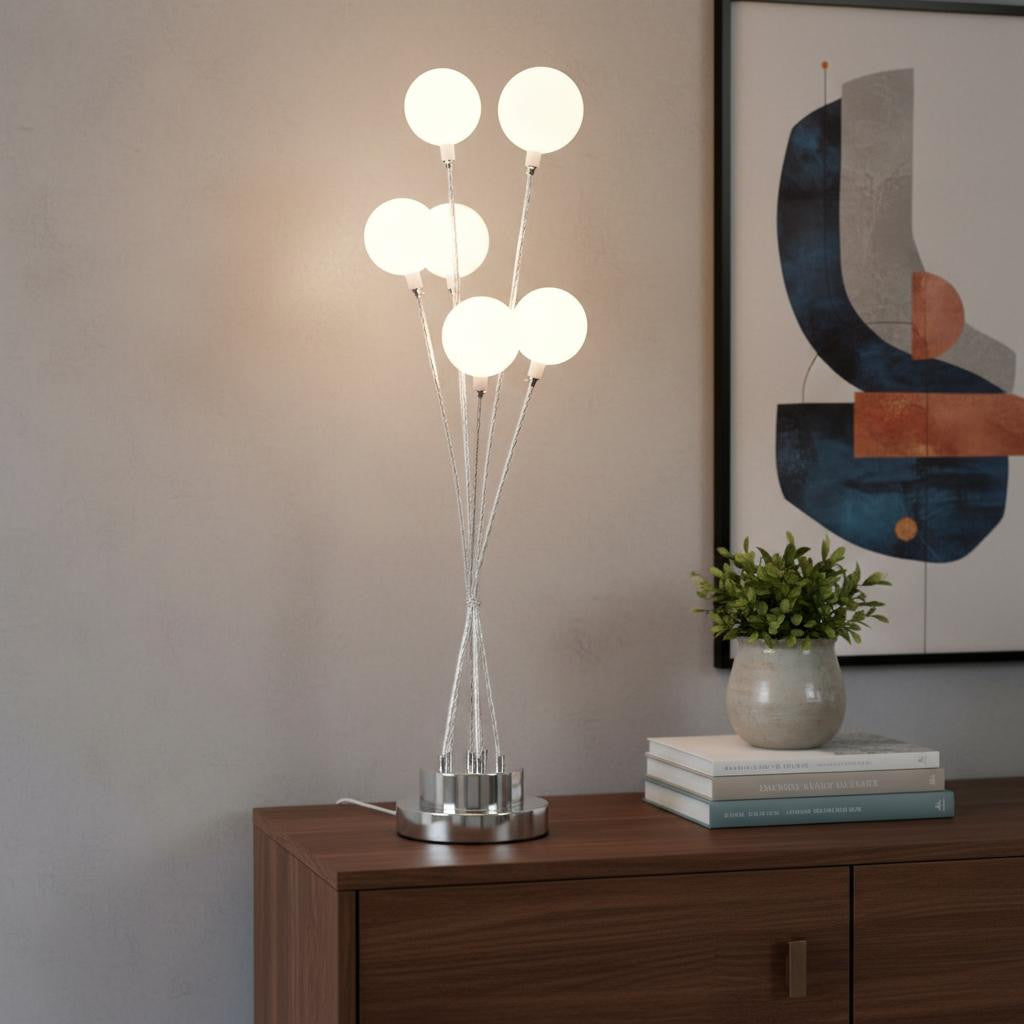 Silver Chrome Six Light Globe Desk or Table Lamp