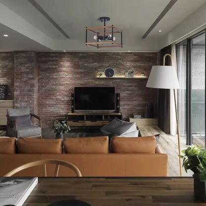 Industrial Wood Square 4 Light Ceiling Fixture