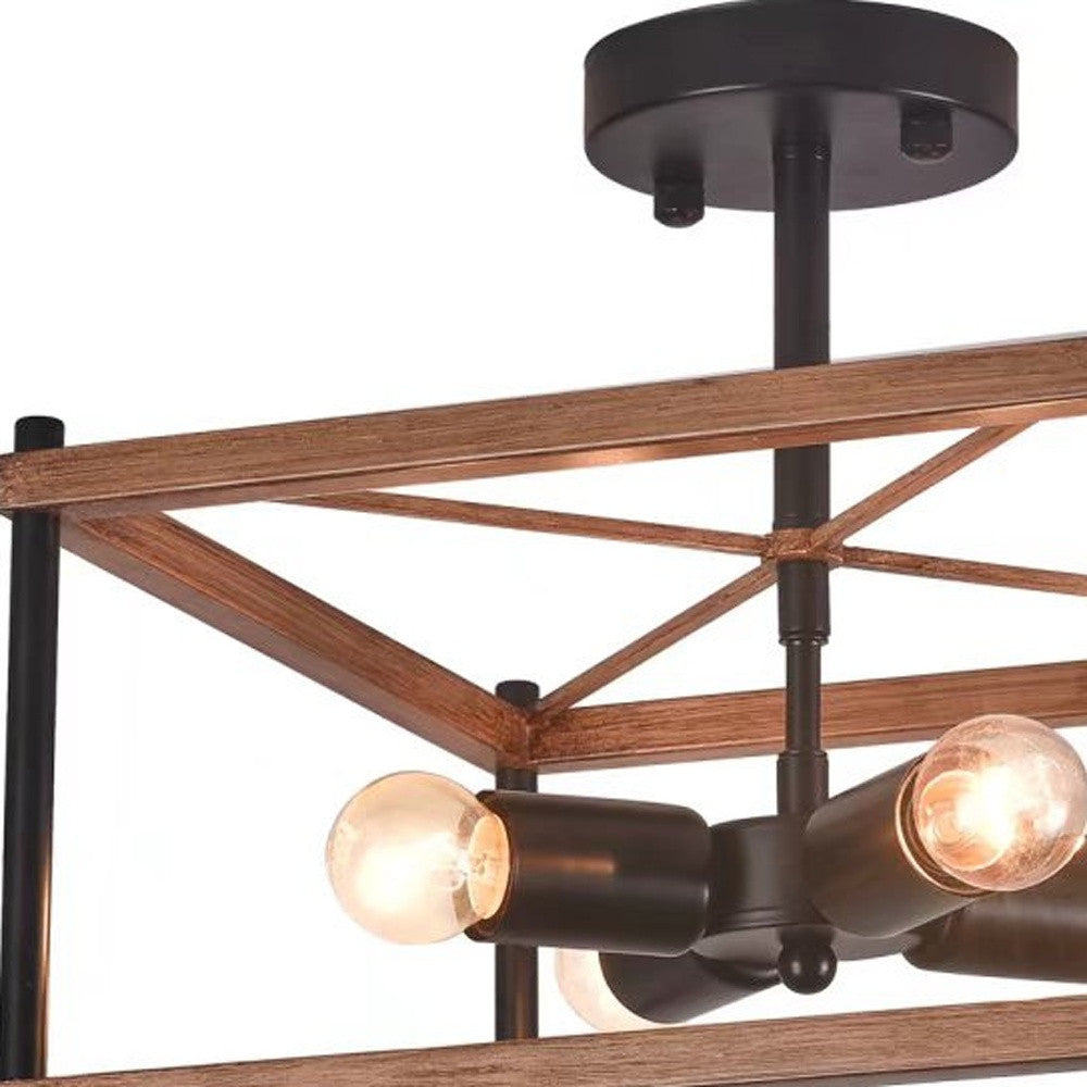 Industrial Wood Square 4 Light Ceiling Fixture