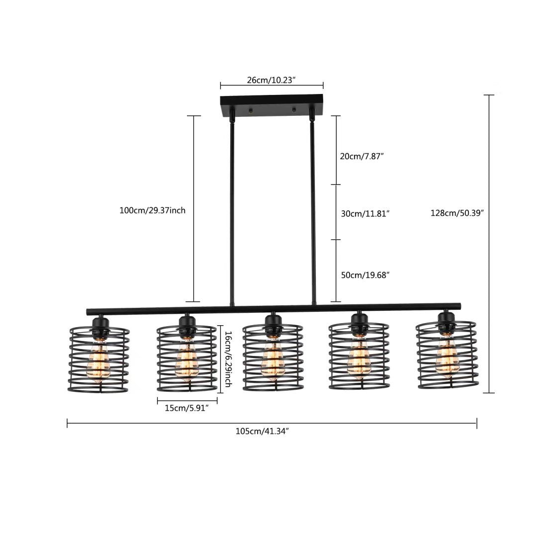 Industrial Black Cage Five Light Pendant Chandelier
