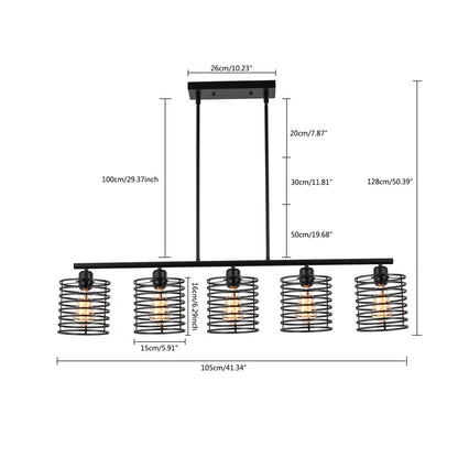 Industrial Black Cage Five Light Pendant Chandelier