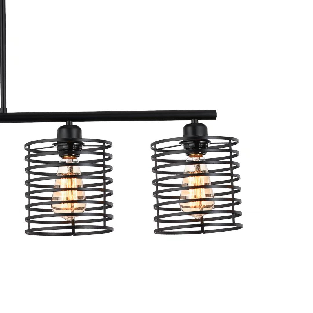 Industrial Black Cage Five Light Pendant Chandelier