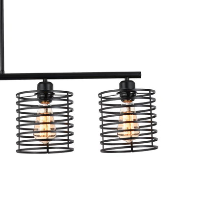 Industrial Black Cage Five Light Pendant Chandelier