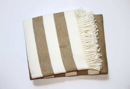 Cream and Stone Slanted Stripe Fringed Throw