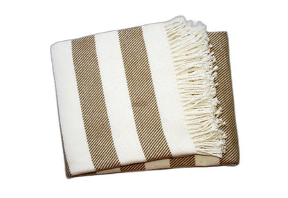 Cream and Stone Slanted Stripe Fringed Throw