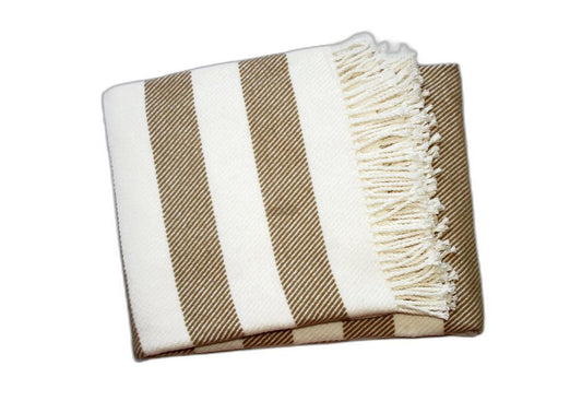 Cream and Stone Slanted Stripe Fringed Throw