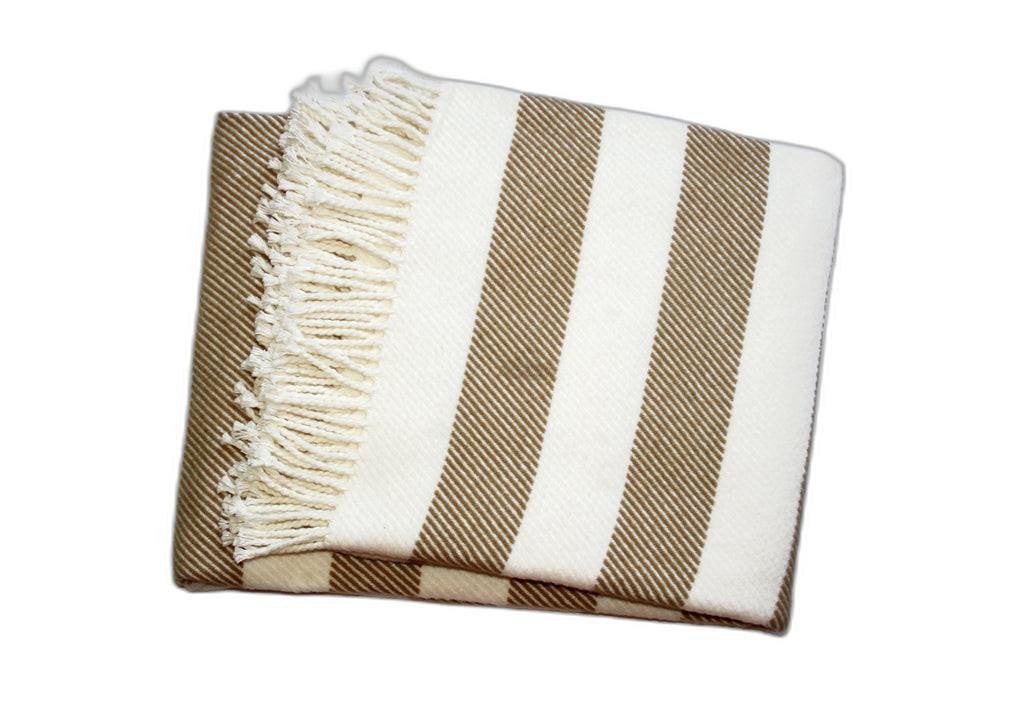 Cream and Stone Slanted Stripe Fringed Throw