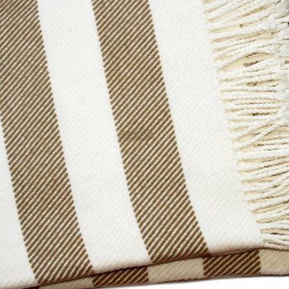 Cream and Stone Slanted Stripe Fringed Throw