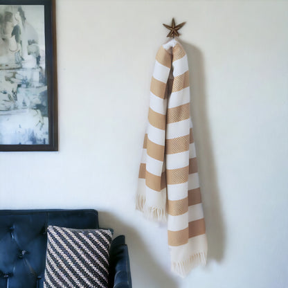 Cream and Stone Slanted Stripe Fringed Throw