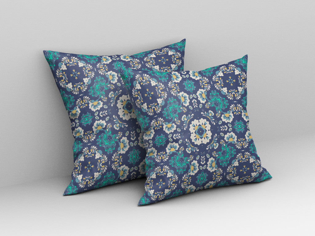 Blue & White Suede Geometric Pillow