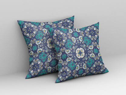 Blue & White Suede Geometric Pillow