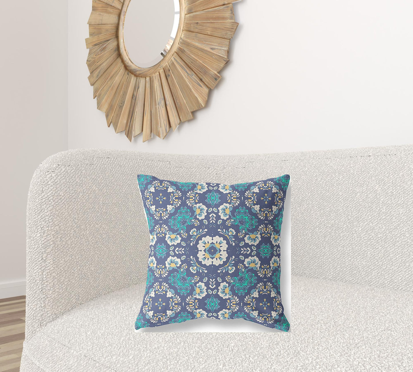 Blue & White Suede Geometric Pillow