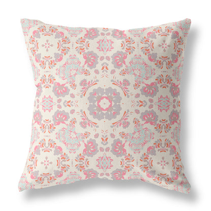 Pink & White Floral Suede Pillow
