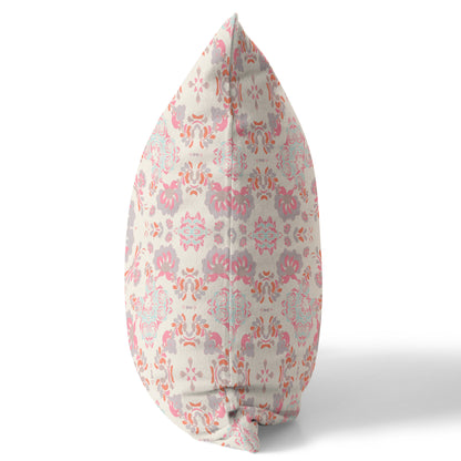 Pink & White Floral Suede Pillow