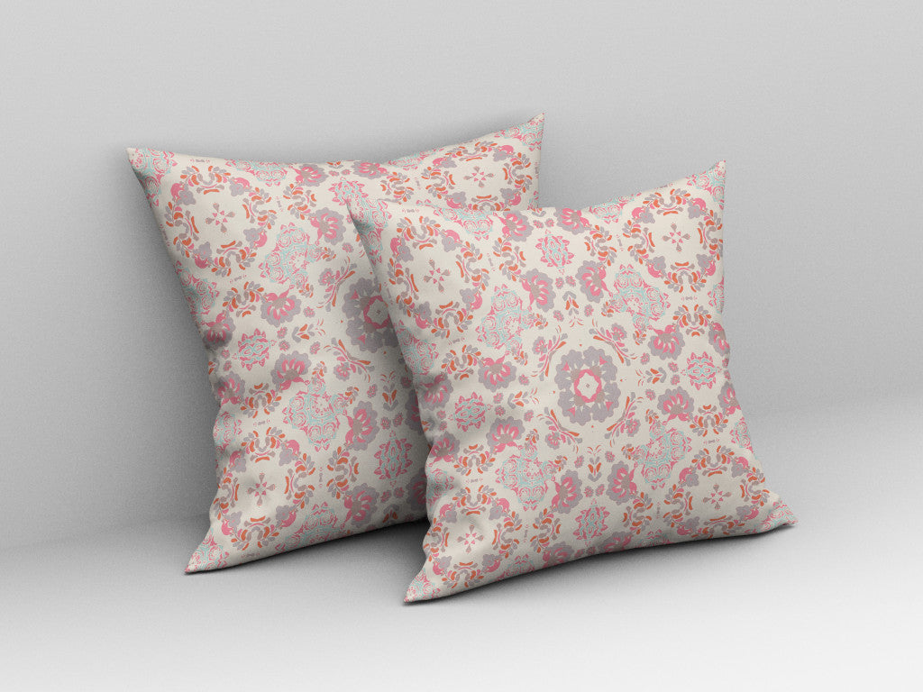 Pink & White Floral Suede Pillow