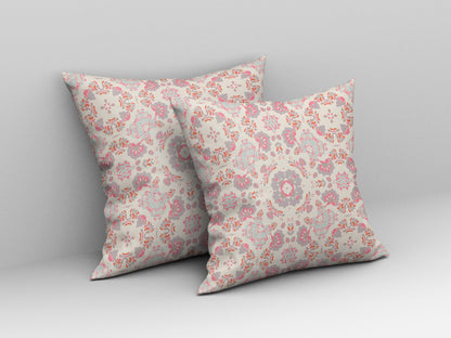 Pink & White Floral Suede Pillow