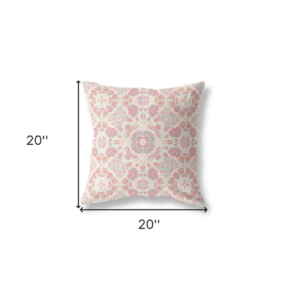 Pink & White Floral Suede Pillow
